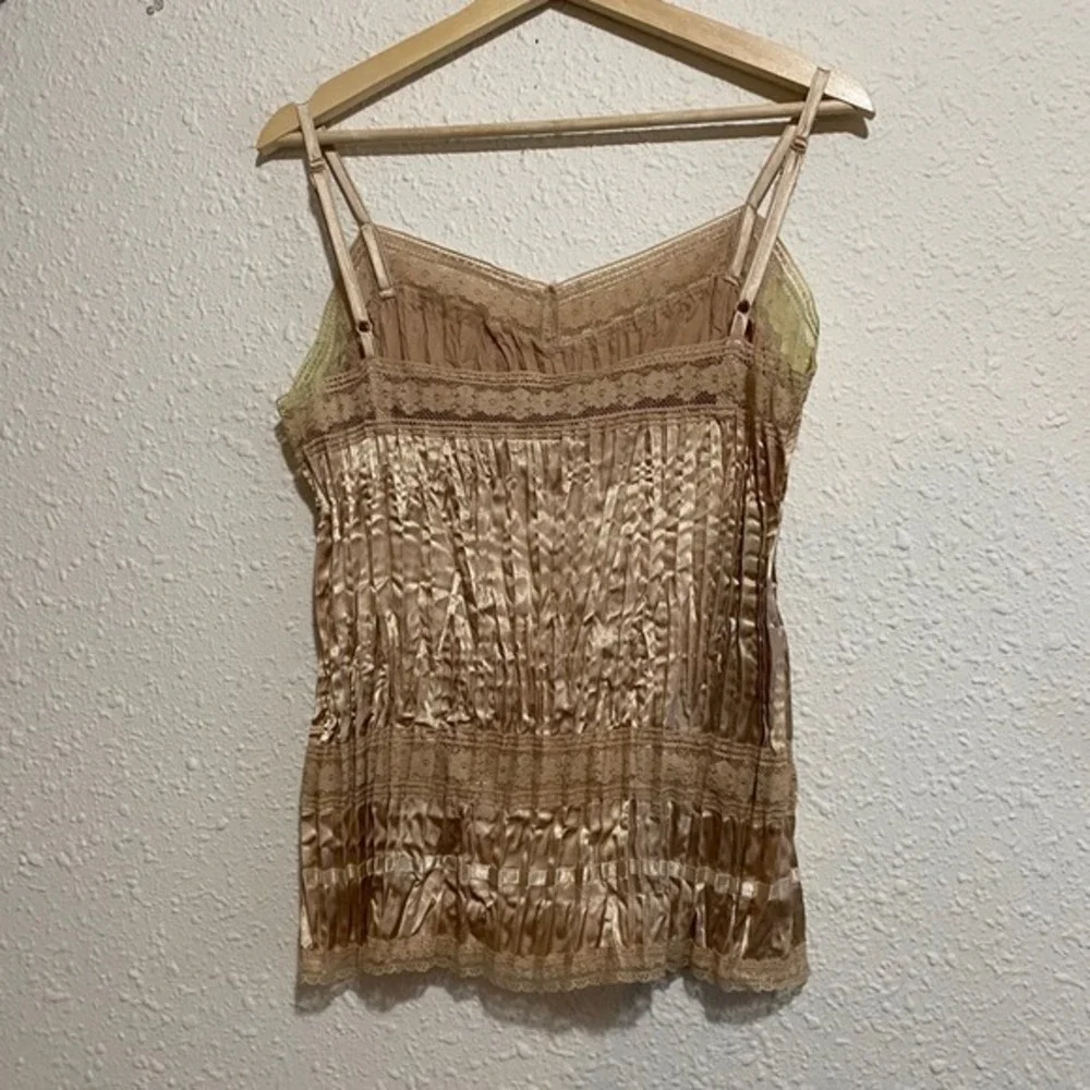 Apt 9 Women large Y2K Stretch Champagne‎ Lace Trim Pleated Camisole Tank Top - Picture 6 of 8
